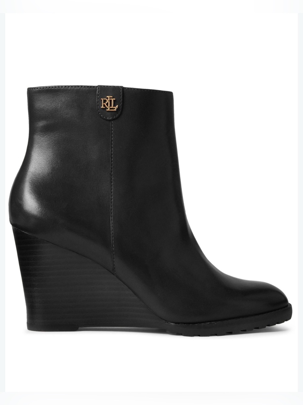 Ralph Lauren Shaley Black Leather Wedge Ankle Boots